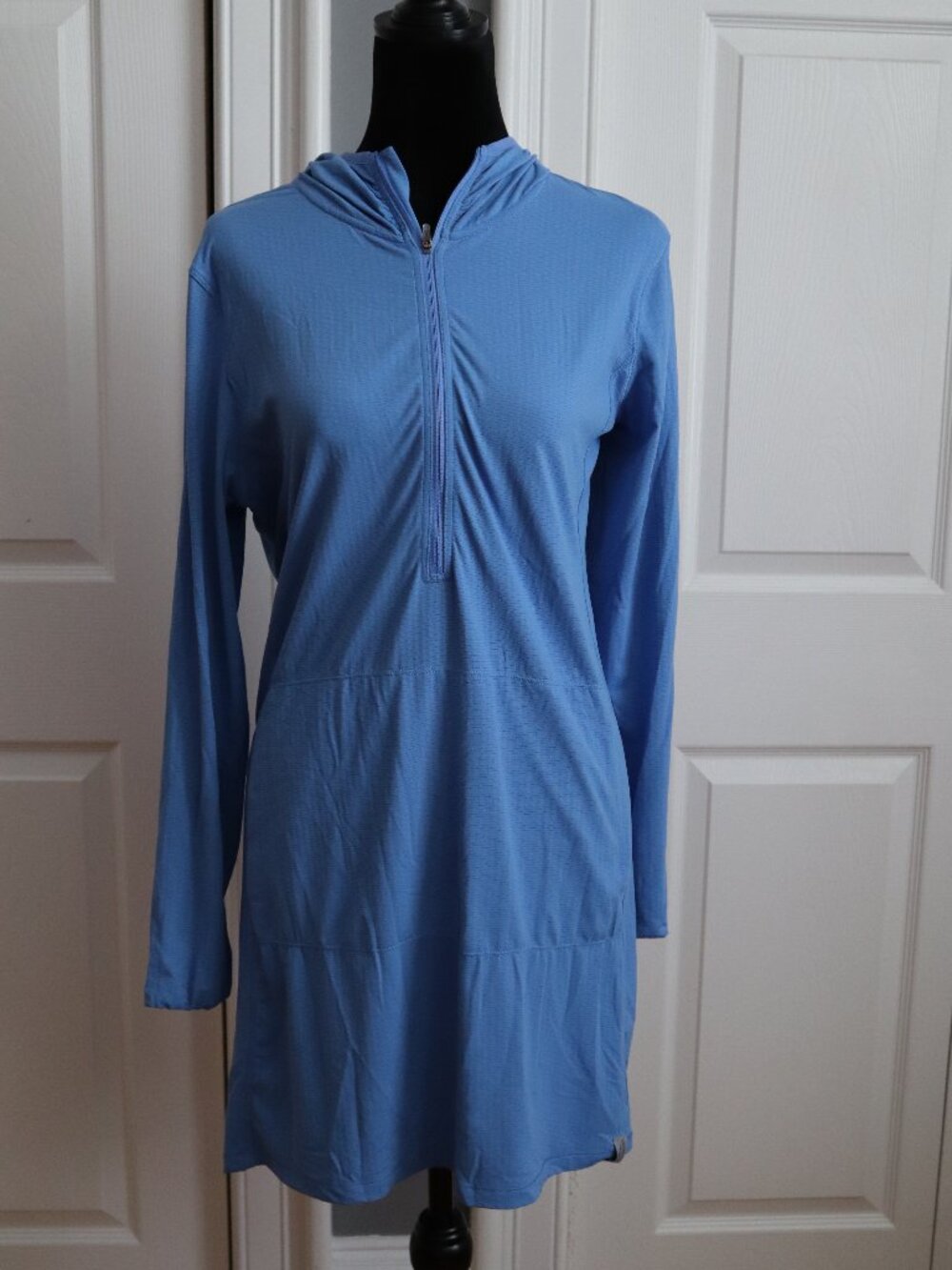 LL Bean Sun Smart UPF 50+ Sand Beach Cover-Up 1/4 Zip Tunic Hoodie Blue Sz L